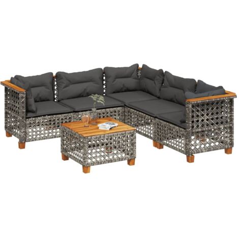 vidaXL Set Divano da Giardino 6 pz con Cuscini Grigio in Polyrattan