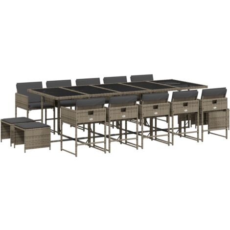 vidaXL Set da Pranzo da Giardino 15 pz con Cuscini Grigio Polyrattan