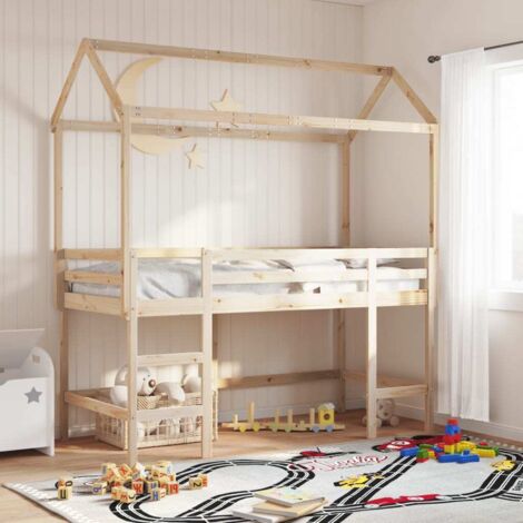 vidaXL Letto Soppalco con Scala e Tetto 90x190 cm Legno Massello Pino