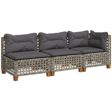 vidaXL Divano da Giardino con Cuscini 3 Posti Grigio in Polyrattan