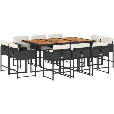 vidaXL Set da Pranzo da Giardino 11 pz con Cuscini in Polyrattan Nero