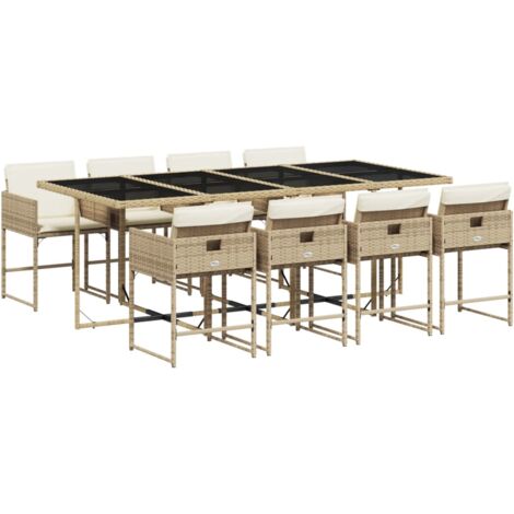 vidaXL Set da Pranzo da Giardino 9 pz con Cuscini Beige in Polyrattan