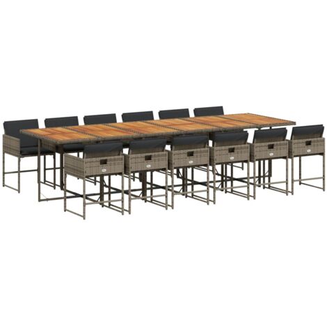 vidaXL Set da Pranzo da Giardino 13pz con Cuscini Grigio in Polyrattan