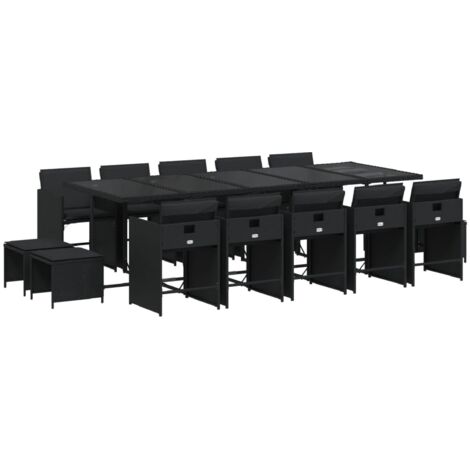 vidaXL Set da Pranzo da Giardino 15 pz con Cuscini Nero in Polyrattan