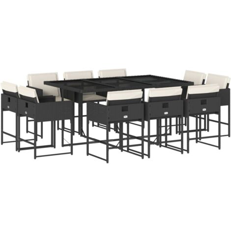 vidaXL Set da Pranzo da Giardino 11 pz con Cuscini in Polyrattan Nero
