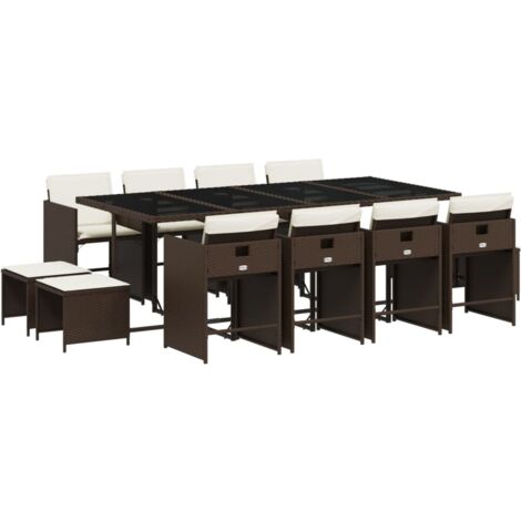 vidaXL Set da Pranzo da Giardino 13pz con Cuscini Marrone Polyrattan