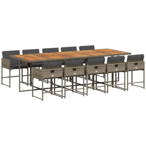 vidaXL Set da Pranzo da Giardino 11pz con Cuscini in Polyrattan Grigio