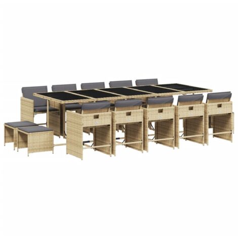 vidaXL Set Pranzo da Giardino 15 pz con Cuscini Beige Misto Polyrattan