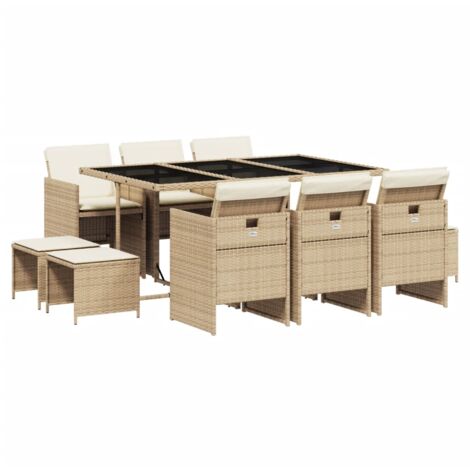 vidaXL Set da Pranzo da Giardino 11 pz con Cuscini Beige in Polyrattan