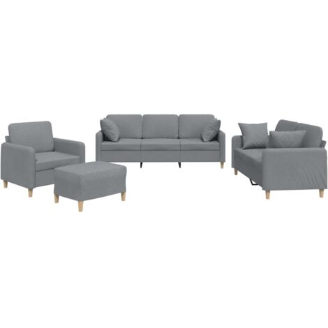 vidaXL Set Divani 4 pz con Cuscini Grigio Chiaro in Tessuto (1/5)