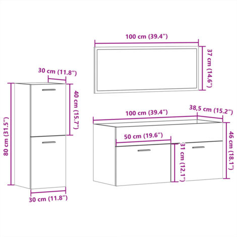 Set Mobili da Bagno 3 pz Grigio Cemento in Legno Multistrato vidaXL