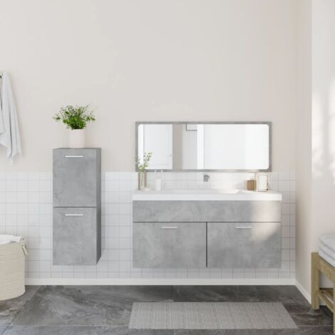 Set Mobili da Bagno 3 pz Grigio Cemento in Legno Multistrato vidaXL
