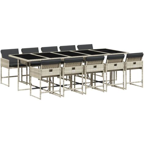 vidaXL Set Pranzo Giardino 11pz con Cuscini Grigio Chiaro Polyrattan