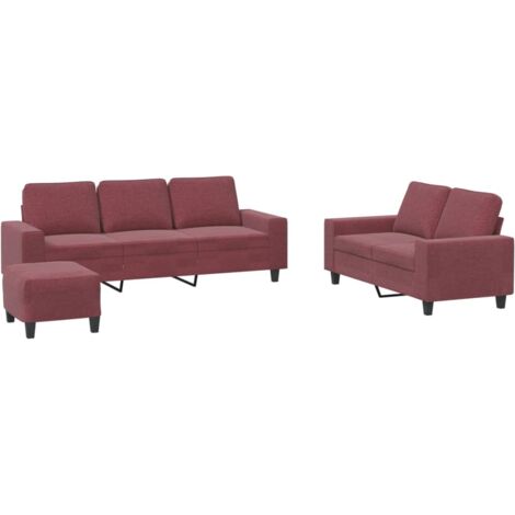 vidaXL Set di Divani 3 pz Rosso Vino in Tessuto