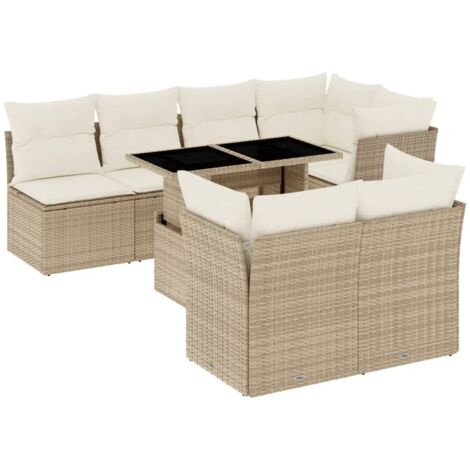 vidaXL Set Divano da Giardino 8 pz con Cuscini Beige in Polyrattan (1/5)