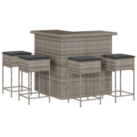 vidaXL Set Bar da Giardino 5 pz con Cuscini in Polyrattan Grigio