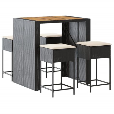 Set Bar da Giardino 5 pz con Cuscini in Polyrattan Nero vidaXL