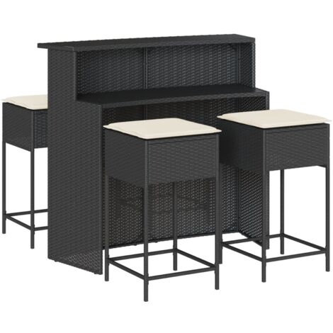 Set Bar da Giardino 5 pz con Cuscini in Polyrattan Nero vidaXL