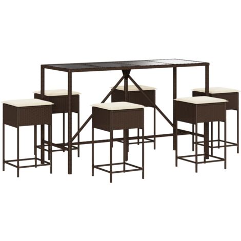 Set Bar da Giardino 7 pz con Cuscini in Polyrattan Marrone vidaXL