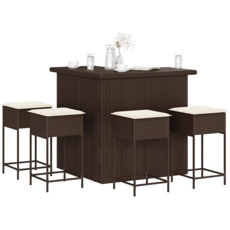 Set Bar da Giardino 5 pz con Cuscini in Polyrattan Marrone vidaXL