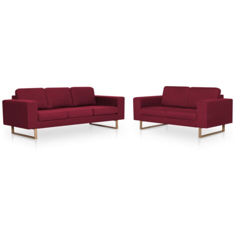 vidaXL Set Divani 2 pz in Tessuto Rosso Vino