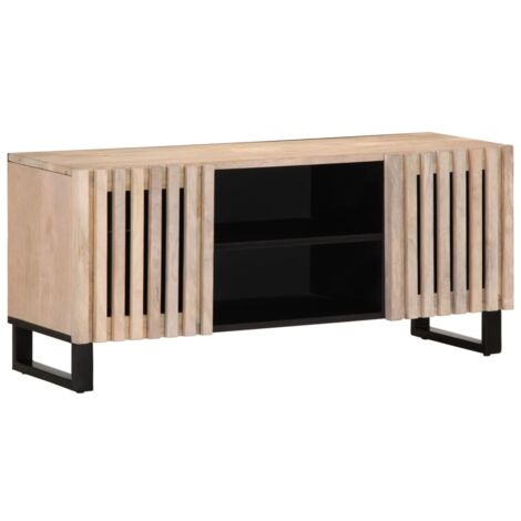 Mobile TV Retrò VidaXL In Legno Massello Di Acacia, 2 Cassetti 2 Ripiani E Scomparto, Dimensioni 140x30x45 Cm, Colore Marrone Con Gambe In Ferro - 2