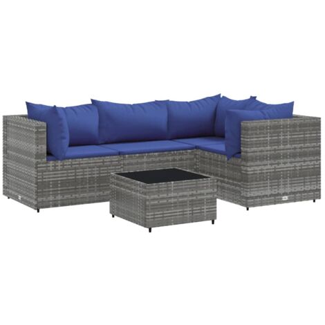 vidaXL Set Divani da Giardino 5 pz con Cuscini in Polyrattan Grigio