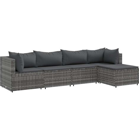 Set Divani da Giardino 5 pz con Cuscini in Polyrattan Grigio vidaXL