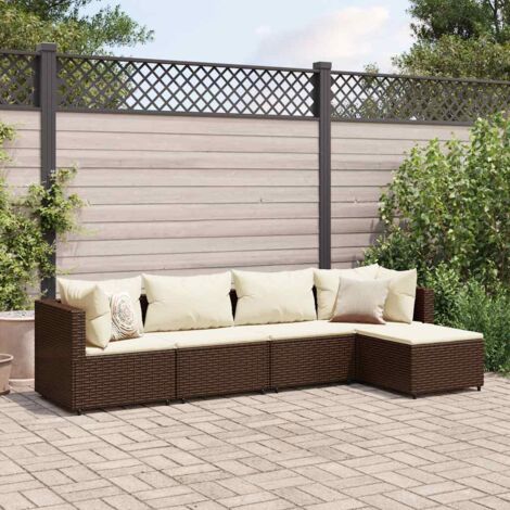 Set Divani da Giardino 5 pz con Cuscini Marrone in Polyrattan vidaXL