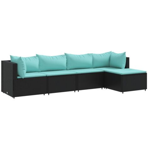 vidaXL Set Divani da Giardino 5 pz con Cuscini Nero in Polyrattan