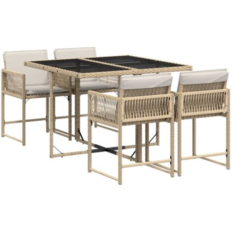 Set da Pranzo da Giardino 5 pz con Cuscini Beige in Polyrattan vidaXL
