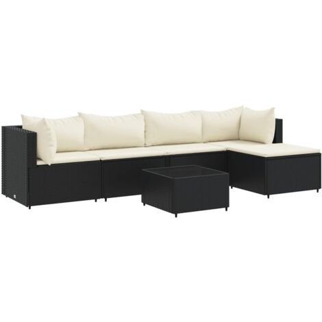 vidaXL Set Mobili da Giardino 6 pz con Cuscini in Polyrattan Nero