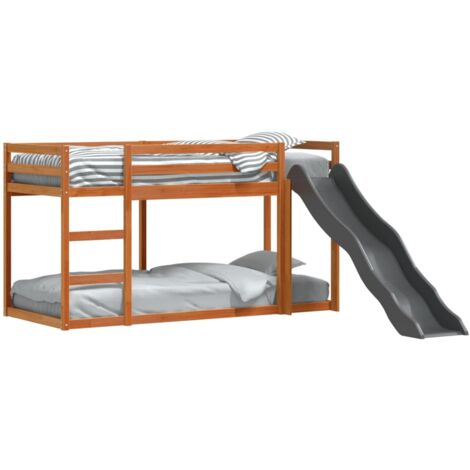 vidaXL Letto Castello Scivolo Scala Marrone Cera 75x190 Massello Pino