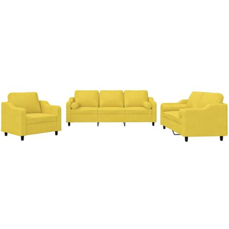 Set di Divani 3 pz con Cuscini Giallo Chiaro in Tessuto vidaXL (1/5)