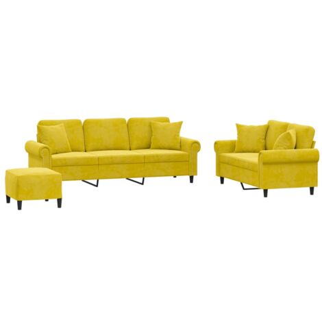 vidaXL Set di Divani 3 pz con Cuscini Giallo in Velluto (1/5)