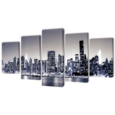 5 pz Stampa su Tela da Muro Panorama New York Monocromatico 100 x 50cm vidaXL