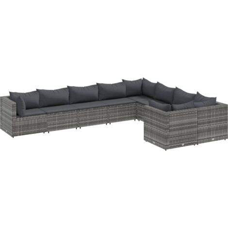 Set Divano da Giardino 9 pz con Cuscini Grigio in Polyrattan vidaXL (1/5)