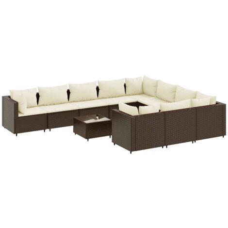 Set Divani da Giardino 11 pz con Cuscini Polyrattan Marrone vidaXL (1/5)