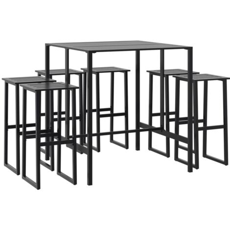 vidaXL Set Bar da Giardino 7pz Nero in Acciaio Verniciato a Polvere