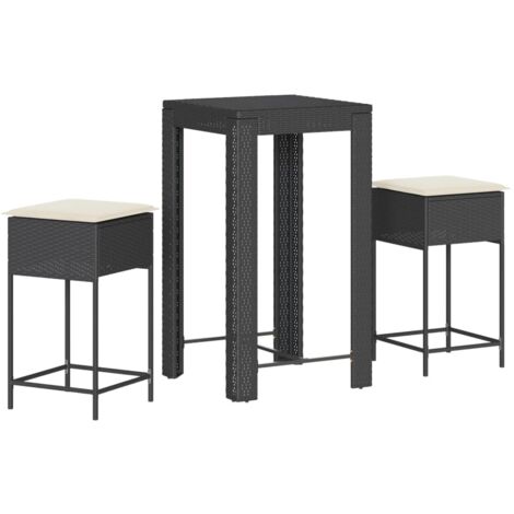 Set Bar da Giardino 3 pz con Cuscini in Polyrattan Nero vidaXL (1/5)