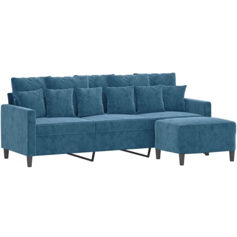 Divano a 3 Posti con Poggiapiedi Blu 180 cm in Velluto vidaXL