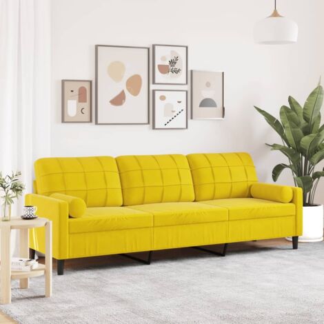 vidaXL Divano a 3 Posti con Cuscini Giallo 210 cm in Velluto (1/5)
