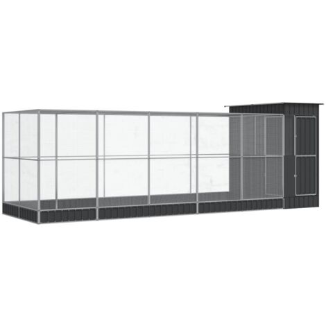 vidaXL Voliera con Estensione Argento 623x203x216 cm in Acciaio