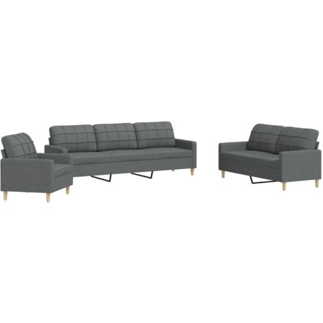 vidaXL Set di Divani 3 pz Grigio Scuro in Tessuto (1/5)