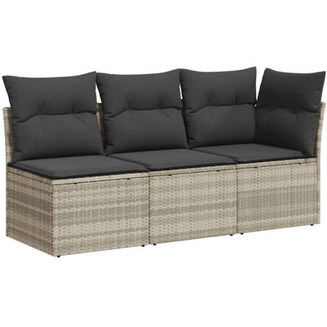 vidaXL Divano da Giardino con Cuscini 3 Posti Grigio Chiaro Polyrattan