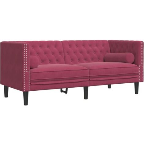 vidaXL Divano Chesterfield con Rinforzi 2 Posti Rosso Vino in Velluto