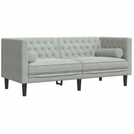 vidaXL Divano Chesterfield con Rinforzi 2 Posti Grigio Chiaro Velluto