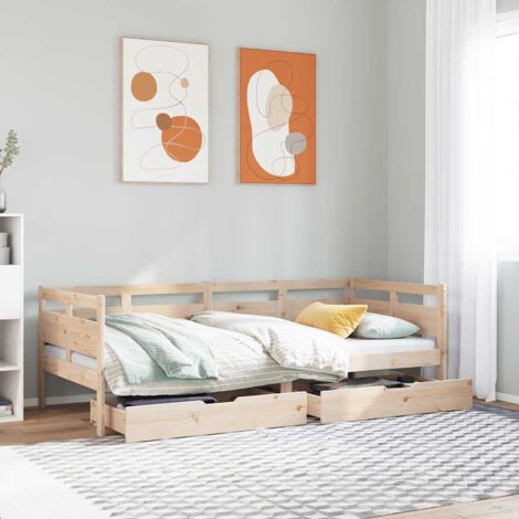 VidaXL Dormeuse Estraibile Nera in Legno Massello di Pino 2x(80x200)cm