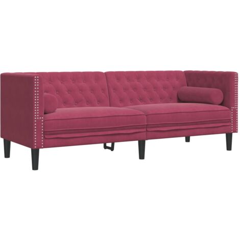 vidaXL Divano Chesterfield con Rinforzi 3 Posti Rosso Vino in Velluto