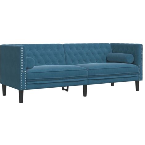 vidaXL Divano Chesterfield con Rinforzi 3 Posti Blu in Velluto